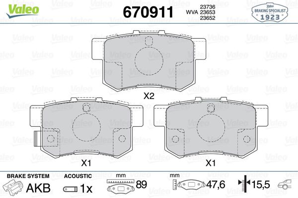 VALEO 670911 | Fren Balata Arka 03-07 Ha.Cr-V