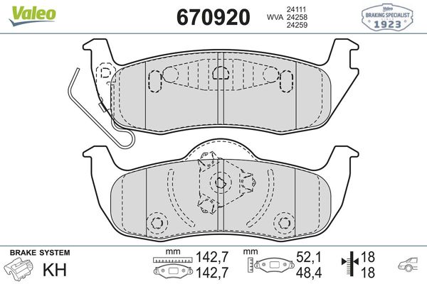 VALEO 670920 | Fren Balata Arka 05-11 Grand Cherokee