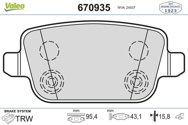 VALEO 670935 | Fren Balatası Arka (Ford Mondeo IV-S-Max 2.0Tdcı 07-\Kuga 2.0Tdcı-4X4 08 -) (Volvo S80 II-V70 II 2.0-2.0T 07 -) (Land Rover-Fre