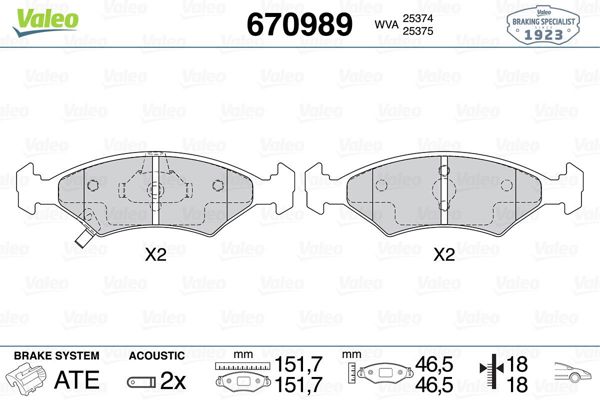 VALEO 670989 | Fren Balatası Ön-Kia Sephıa 93-98