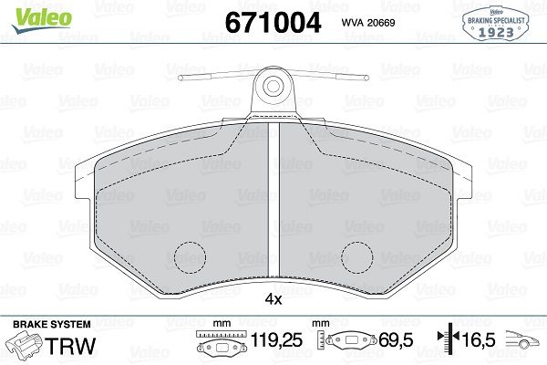 VALEO 671004 | Fren Balatası Ön Wva 20901 Volkswagen Golf II III Polo Classic