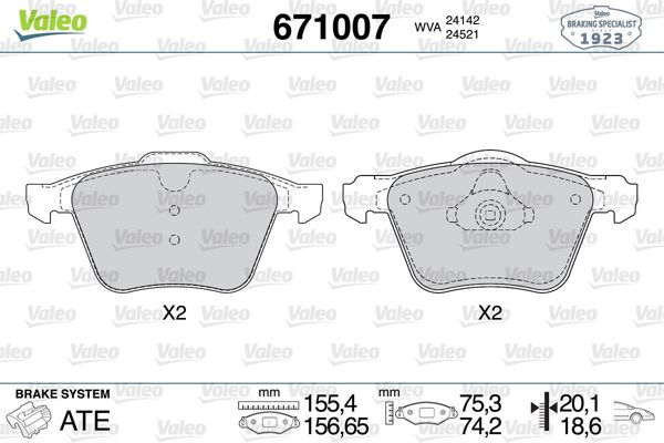VALEO 671007 | Fren Balata Ön 10-S60-S80-V70-Smax 2.0-2.4-2.5