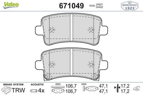 VALEO 671049 | Fren Balatası Opel Insignia A 09-Arka