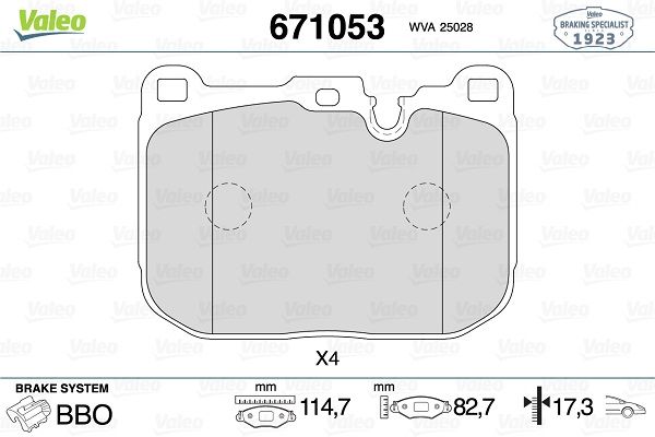 VALEO 671053 | Fren Balatası Ön BMW F20-F22-F23-F30-F34-F32-F33-F36