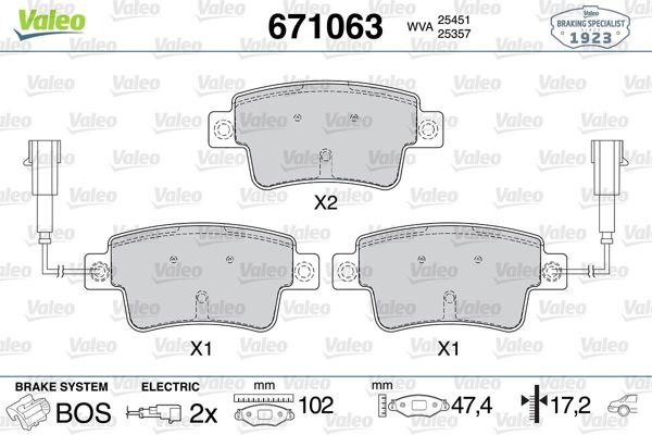 VALEO 671063 | Fren Balata Arka 10-G.Punto-Punto.Evo