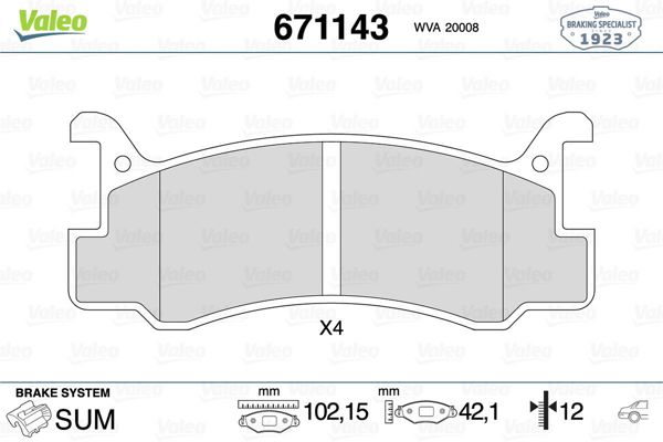 VALEO 671143 | Fren Balatası Arka-Daihatsu Charade 93-01 Gran Move 96-03 Valera 94-99 Mazda 323 85-89