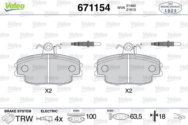 VALEO 671154 | Fren Balatası Ön Citroen Zx 1.6 1.8 1.9 2.0 1.9D 91-98
