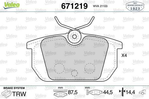 VALEO 671219 | Fren Balata Arka Tempra.Sw-Marea