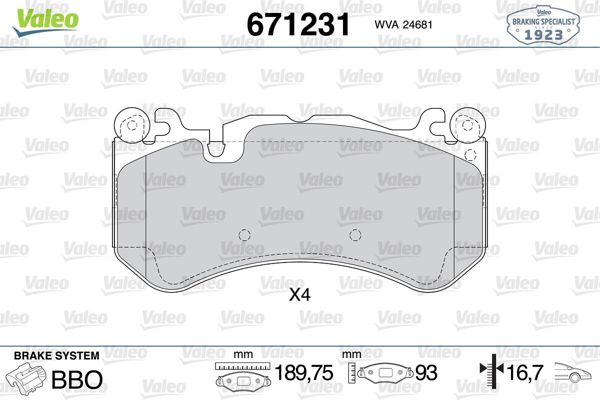 VALEO 671231 | Fren Balatası Ön Mercedes W204-W205-W212-W222 Amg