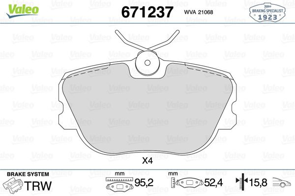 VALEO 671237 | Fren Balatası Ön Saab 900 84-94 Saab 9000 85-98