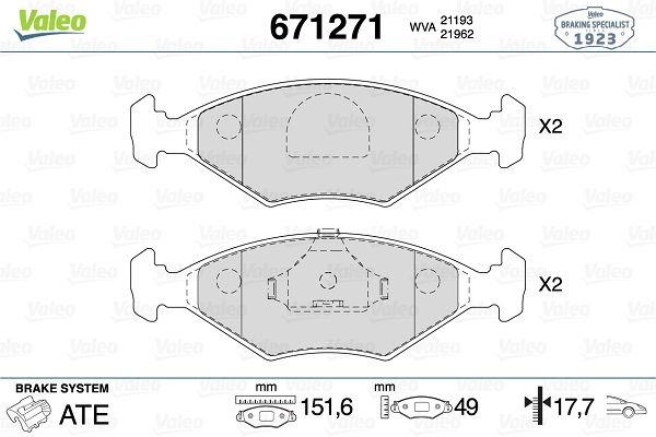 VALEO 671271 | Fren Balatası Ön Fiat Elba Csl 92-97 Fiorino 88-01 Fiorino Pick Up 93-01