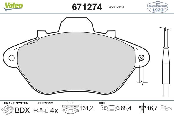 VALEO 671274 | On Arka Fren Balatası Peugeot 605 (10 / 1989-6 / 1994) . Renault Clio II (3 / 1998-3 / 2001) . Clio II