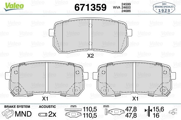 VALEO 671359 | Fren Balata Arka 15-Sorento