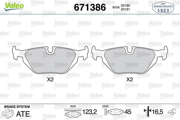 VALEO 671386 | Fren Balatası Arka (123mm) E36 99= >