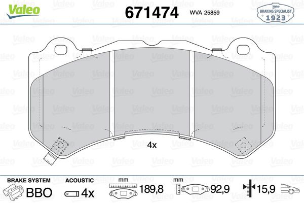 VALEO 671474 | Fren Balatası Ön Jeep Grand Cherokee IV 2010 -