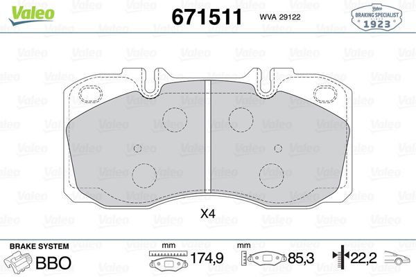 VALEO 671511 | Fren Balatası Ön Iveco: Daily IV 40C 15 06 -