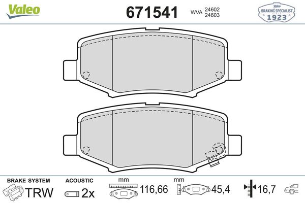 VALEO 671541 | Fren Balatası Arka-Jeep Cherokee 07-Dodge Nitro 2.8 Crd-3.7 V6-4.0 07 -