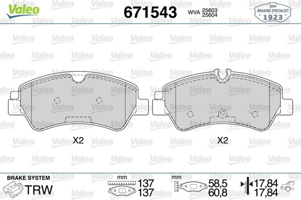 VALEO 671543 | Fren Balata Arka 13-Transit.Custom 2.2Tdci