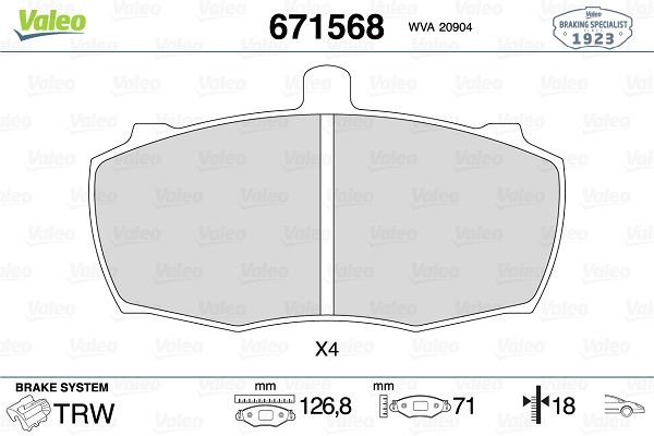 VALEO 671568 | Fren Balatası Ön Daf 400 89-97 Landrover 110 84-90 Ldv Leyland-Daf Vans 200 89-96
