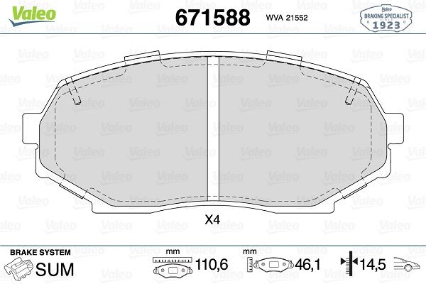 VALEO 671588 | Fren Balata Ön 90-98 Ma.Mx-5