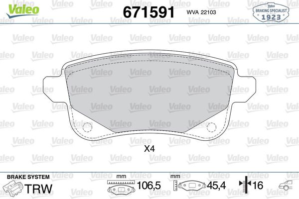 VALEO 671591 | Fren Balata Arka 09-Scenic