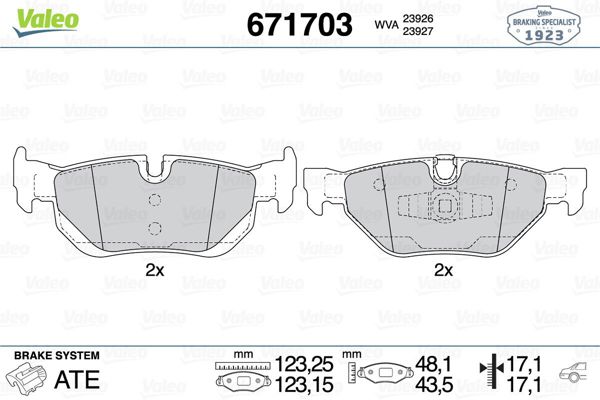 VALEO 671703 | Fren Balata Arka 05-1S-E81-82-87-88-3S-E90-E91-E92-E93