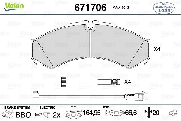 VALEO 671706 | Fren Balatası Arka Iveco: Daily 50C14 14 -