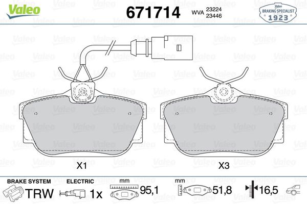 VALEO 671714 | Arka Fren Balatası-Kablolu-(VW Transporter 97-04 Sharan 01-10 Seat Alhambra 03-10)