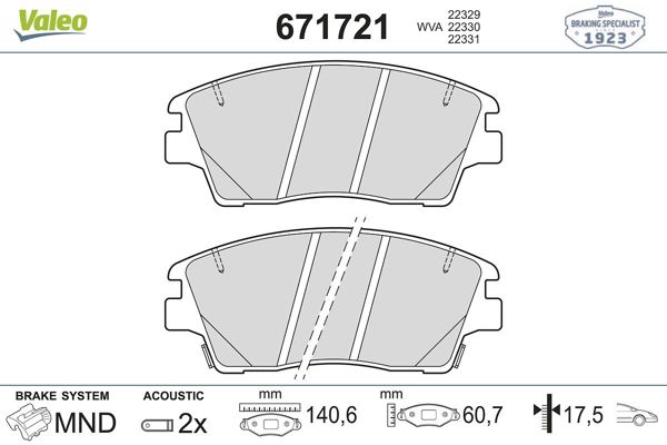 VALEO 671721 | Fren Balatası Ön-Hyundai Tucson 16-Kia Sportage 15 -