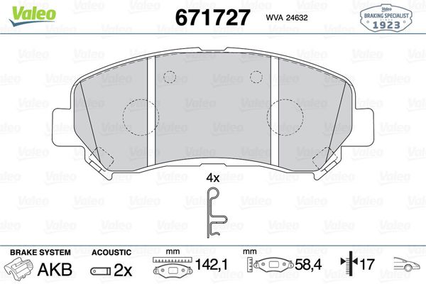 VALEO 671727 | Fren Balatası Ön-Nissan Qashqai 07-12 Xtrail 08-11 Renault Kaleos 2.0 DCI 17mm