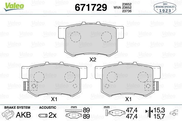 VALEO 671729 | Balata Fren Arka-(Honda: Accord 90-02 2.2-2.3 / Rover-600 94-00)