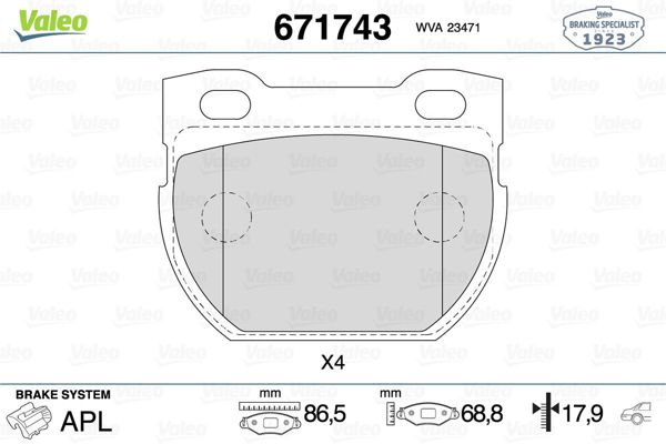 VALEO 671743 | Fren Balatası Arka (Land Rover Defender S.Wagon 2.5 D4×4 90-01 Defender Cabrıo 2.4 Td44×4 07 -)