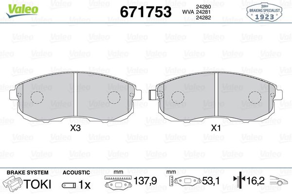 VALEO 671753 | Balata Fren Ön-(Nissan: Juke 2011-2012 / Suzuki: Sx-4 2013-/ Nissan: Pulsar 2014 -)