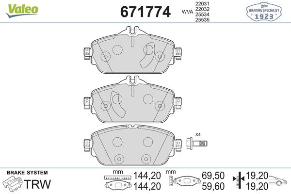 VALEO 671774 | Fren Balatası Ön W205 14-S205 14-C205 15-A205 16-W213 16-S213 16-A238 17 -