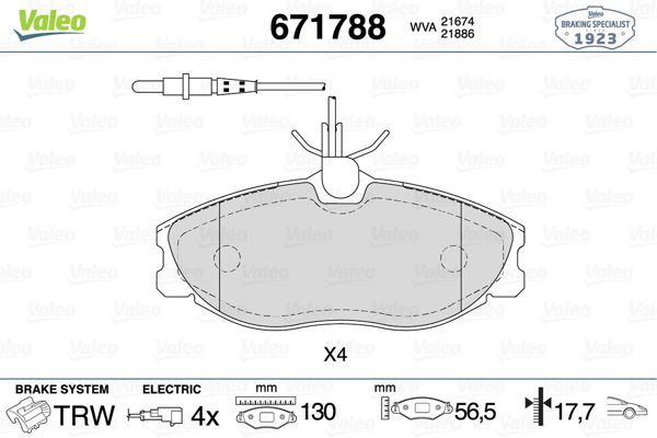 VALEO 671788 | Fren Balatası Ön (130mm) 406 2.0 Dw10 J4 Xu10 Ew10 Dw12 96= >