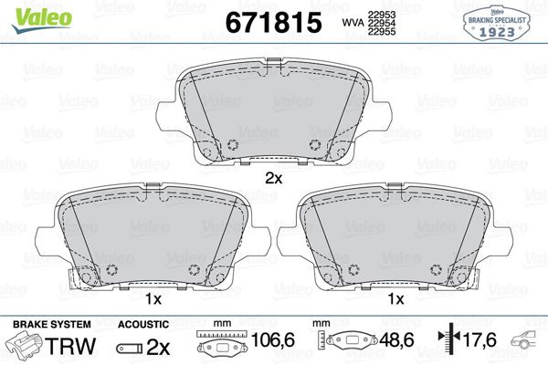 VALEO 671815 | Fren Balatası Opel Insignia B (17 Jant) Arka