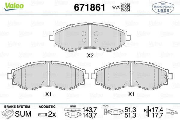 VALEO 671861 | Fren Balatası Ön-Chevrolet Evanda 05-06 Magnus 02-06 Daewoo Evanda 02-04 Magnus 99-04