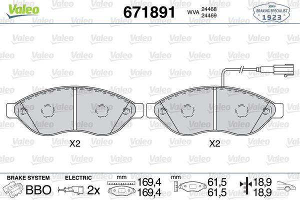 VALEO 671891 | Fren Balatası Ön (Fiat: Ducato / Peugeot: Boxer / Citroen: Jumper 03 / 18Q)
