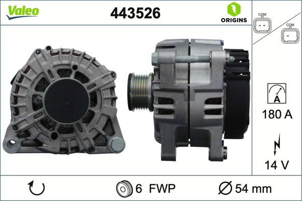 VALEO 443526 | Alternatör 14V 180A P308 3008 208 2008 Partner Rifter / Ds3 Ds7 / Crossland X Granland X Combo E /