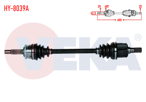 VEKA HY-8039A | Komple Aks Ön Sol Hyundai i20 (Pb, Pbt) 1.2 M-T ABS li 48 Dıs Uzunluk 655mm 2008-2015