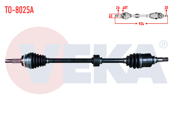 VEKA TO-8025A | Komple Aks Sağ On Toyota Verso (Zer_, Zze12_, R1_) 1.6 A-T / M-T ABS li 48 Dıs Uzunluk 924mm 2004-2009