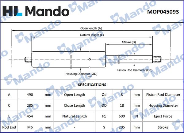 MANDO MOP045093 | Gazlı Bagaj Amortisörü Audi