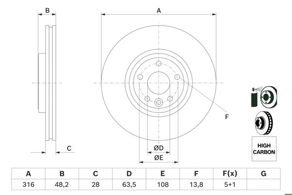 BOSCH 0986479E62 | Fren Diski Ön Havalı Jaguar Xe X760 15 > | 2 Adet