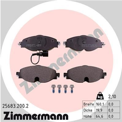 ZIMMERMANN 25683.200.2 | Fren Balatası Ön Volkswagen Golf 7, Audi A3, Leon Octavia 12 >