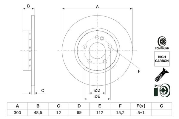 BOSCH 0986479H49 | Fren Diski Arka Mercedes C-Class W205 S205 C205 A205