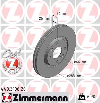 ZIMMERMANN 440.3106.20 | Ön Fren Aynası Corsa F-Crosland X-Mokka E-Partner-Berlingo-307-207-208-2008-1007-308-C3-C3 Aircross-C4-C5-Xsara-Ds3 283X26x4dlxhavalı 4249.84-4249.18 | 2 Adet