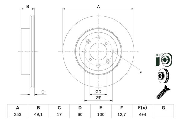 BOSCH 0986479E75 | Fren Diski Opel Agila A 253mm (Havalı) Ön | 2 Adet