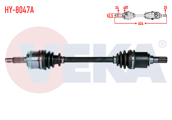 VEKA HY-8047A | Komple Aks Sol Ön Hyundai i10 (Pa) 1.1İ 12V M-T ABS li 48 Dıs Uzunluk 624mm 2008-2013