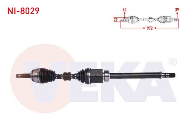 VEKA NI-8029 | Komple Aks Sağ On Nissan Qashqai (J11) 1.6 DCI M-T Uzunluk 972 mm 2014 -