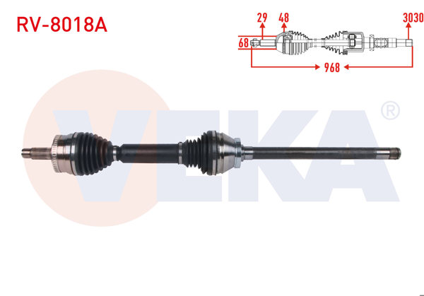 VEKA RV-8018A | Komple Aks Sağ On ABS li 48 Dıs Uzunluk 968mm Land Rover Range Rover III 3.0 TD-3.6 TD-4.4 A-T 2002-2012